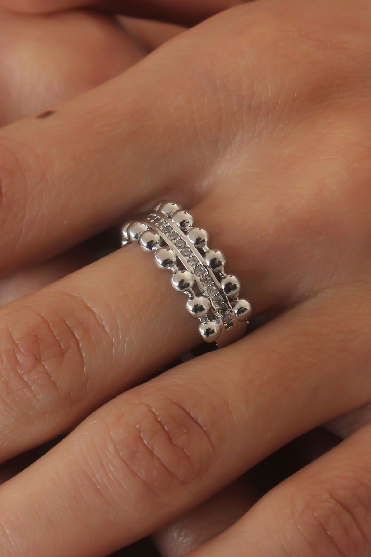 Erb Gümüş Renk Zirkon Taşlı Kadın Yüzük