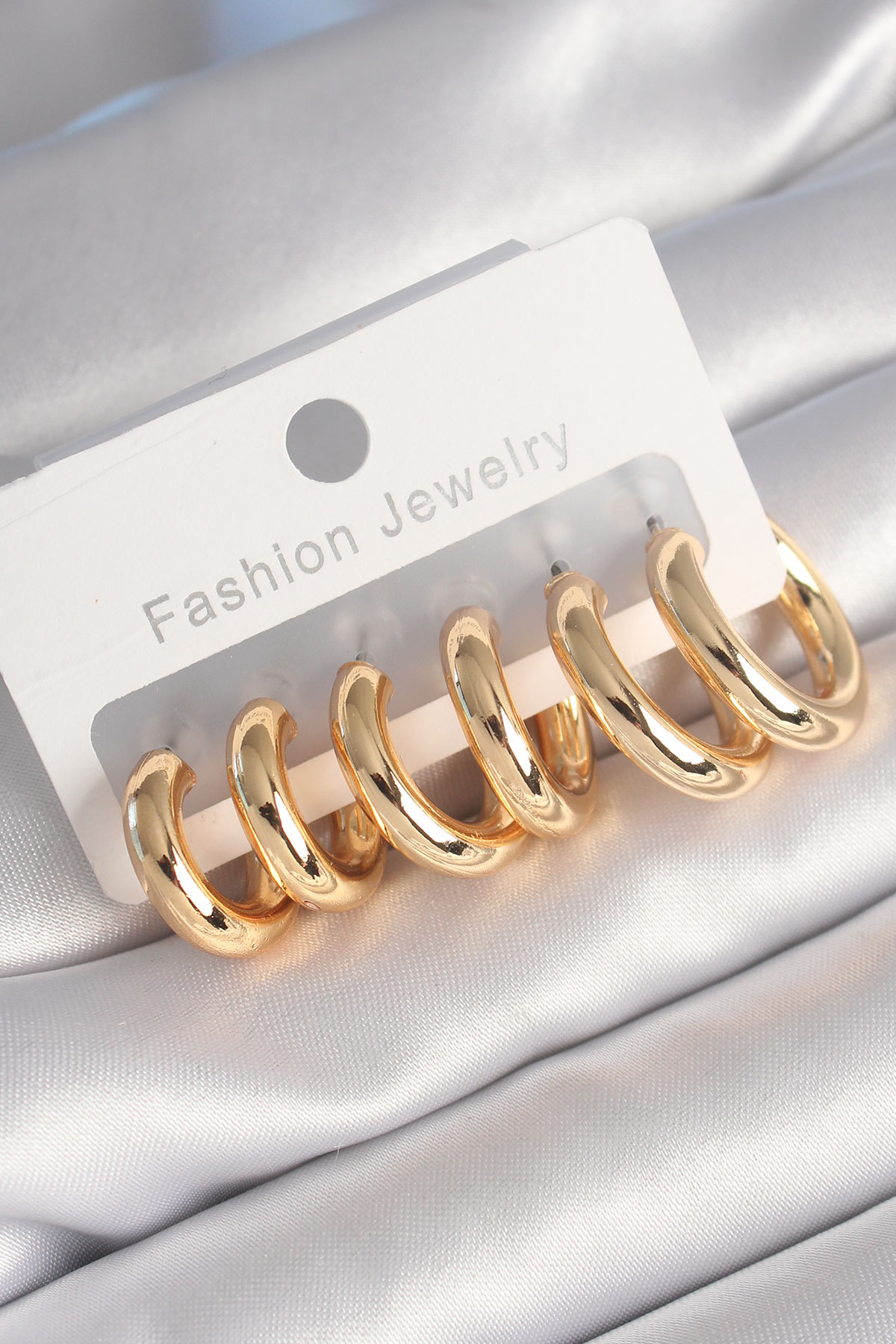 Erb Pirinç Gold Renk Halka Küpe Seti