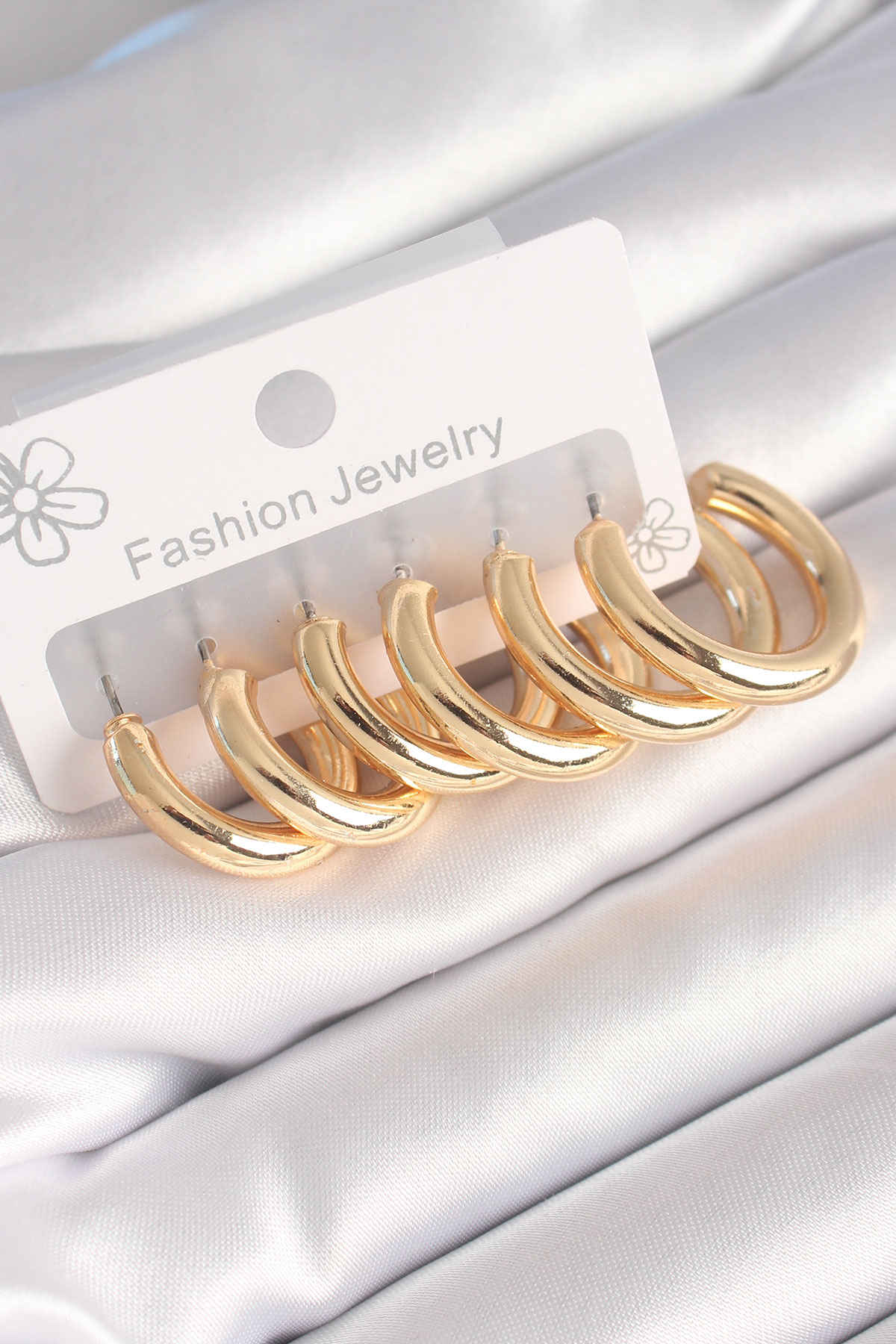 Erb Pirinç Gold Renk Kalın Halka Model Kadın Küpe Seti