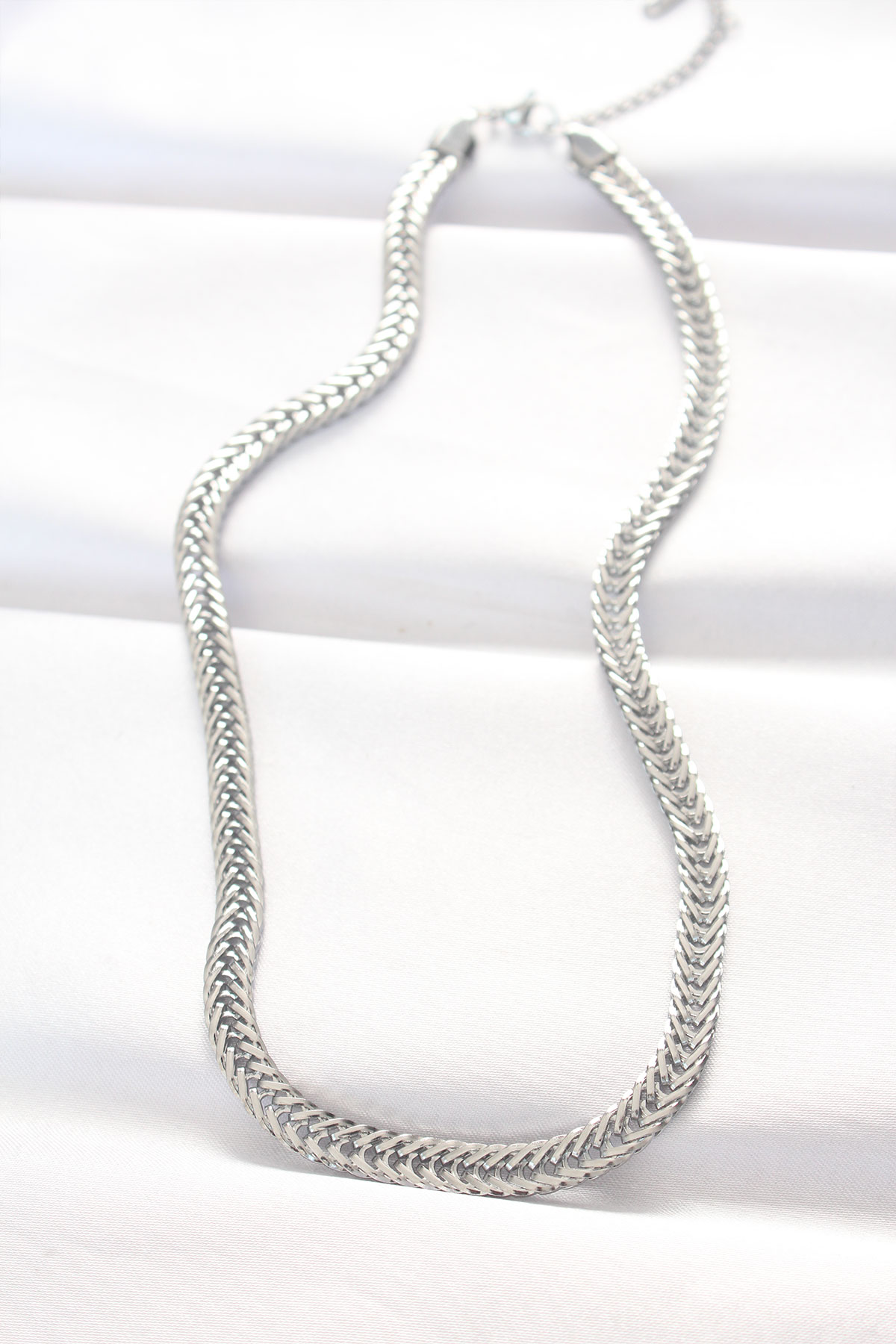 Erb 316L Çelik Silver Renk Balık Sırtı Zincir Kolye