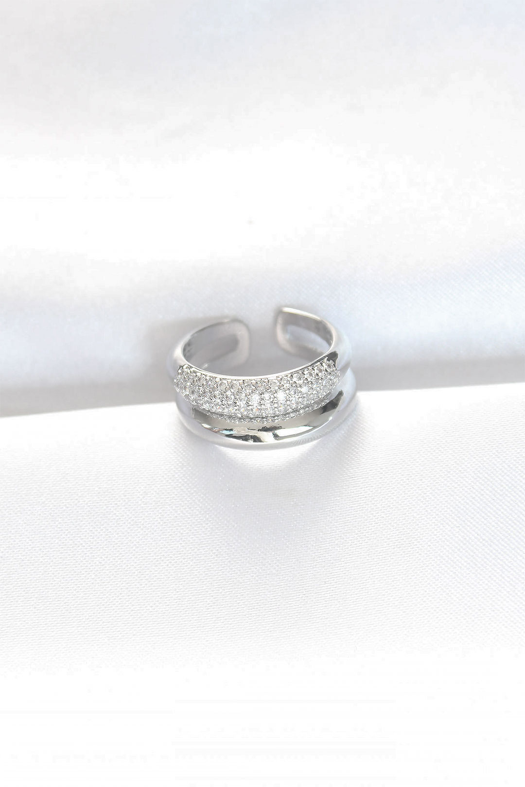 Erb Zirkon Taşlı 2li Görünümlü Silver Renk Ayarlanabilir Bombe Yüzük