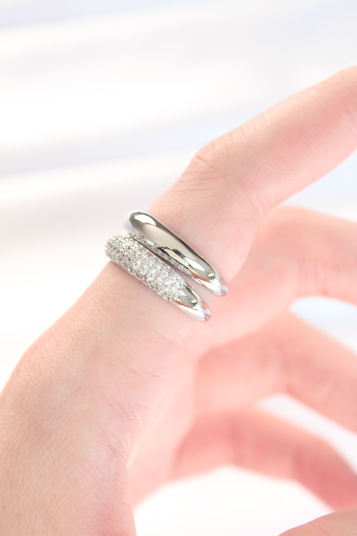 Erb Zirkon Taşlı 2li Görünümlü Silver Renk Ayarlanabilir Bombe Yüzük