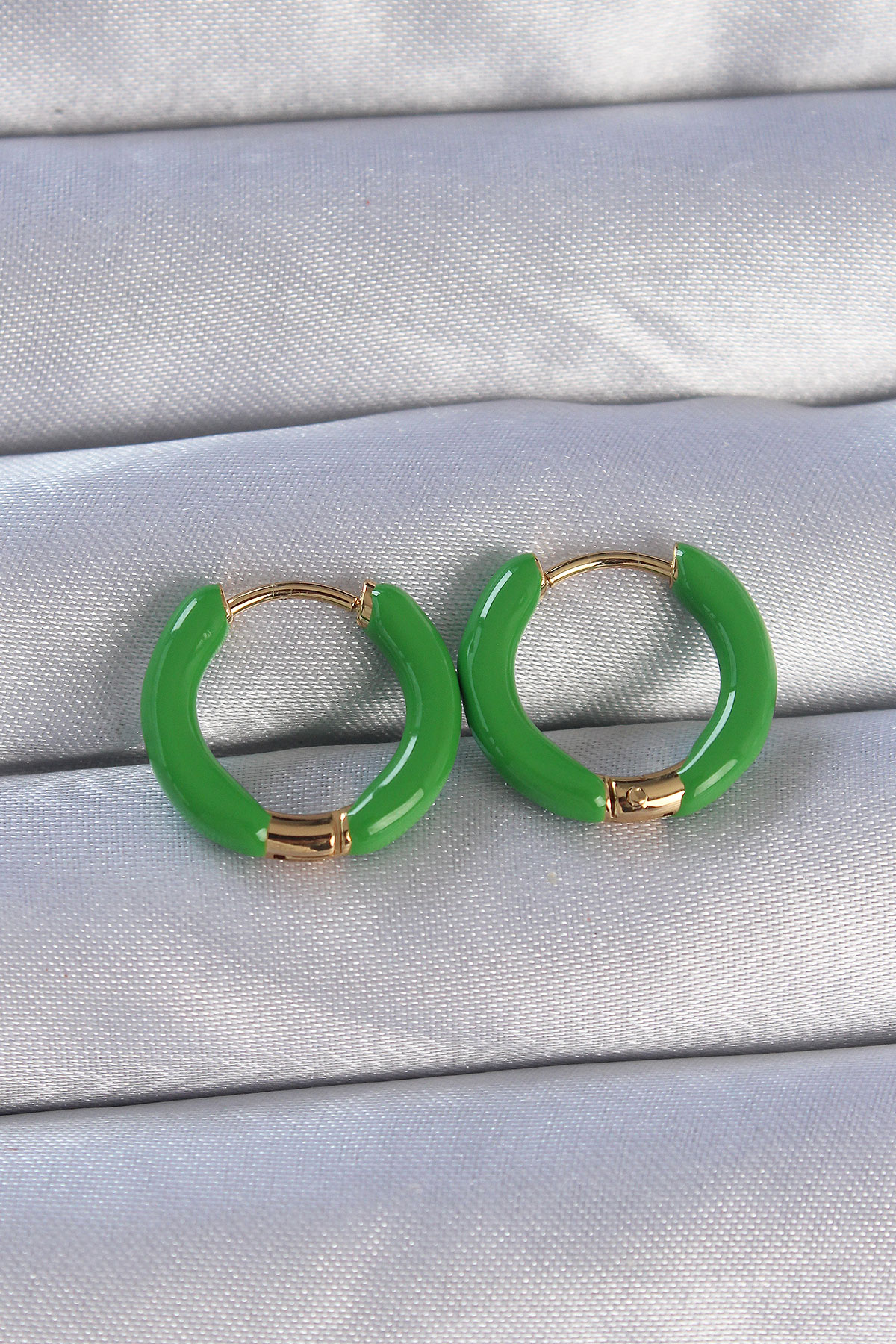 Erb 316L Çelik Gold Renk Yeşil Mineli Halka Küpe