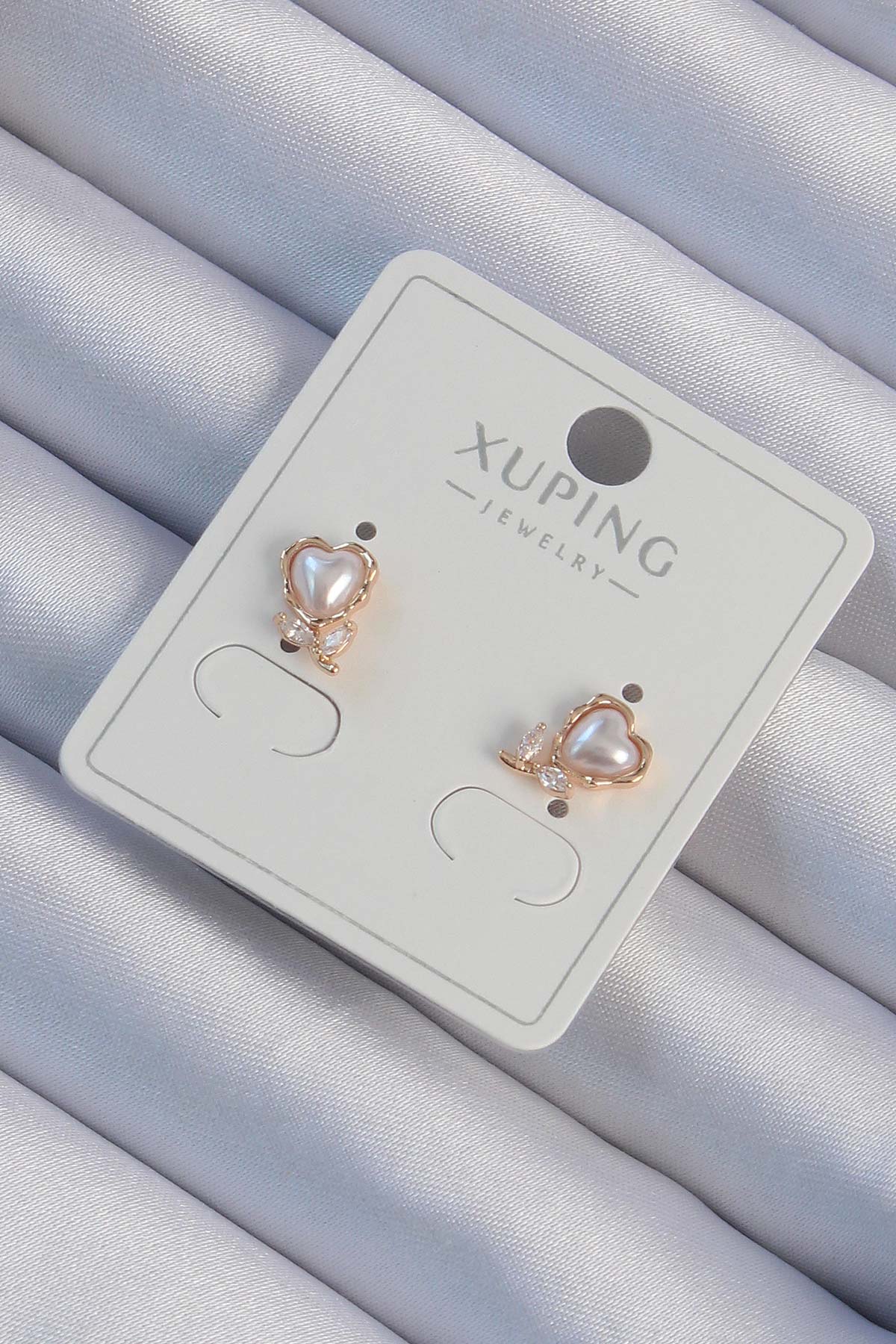 Erb Xuping Rose Renk Zirkon Taşlı İncili Çiçek Görünümlü Kalp Küpe