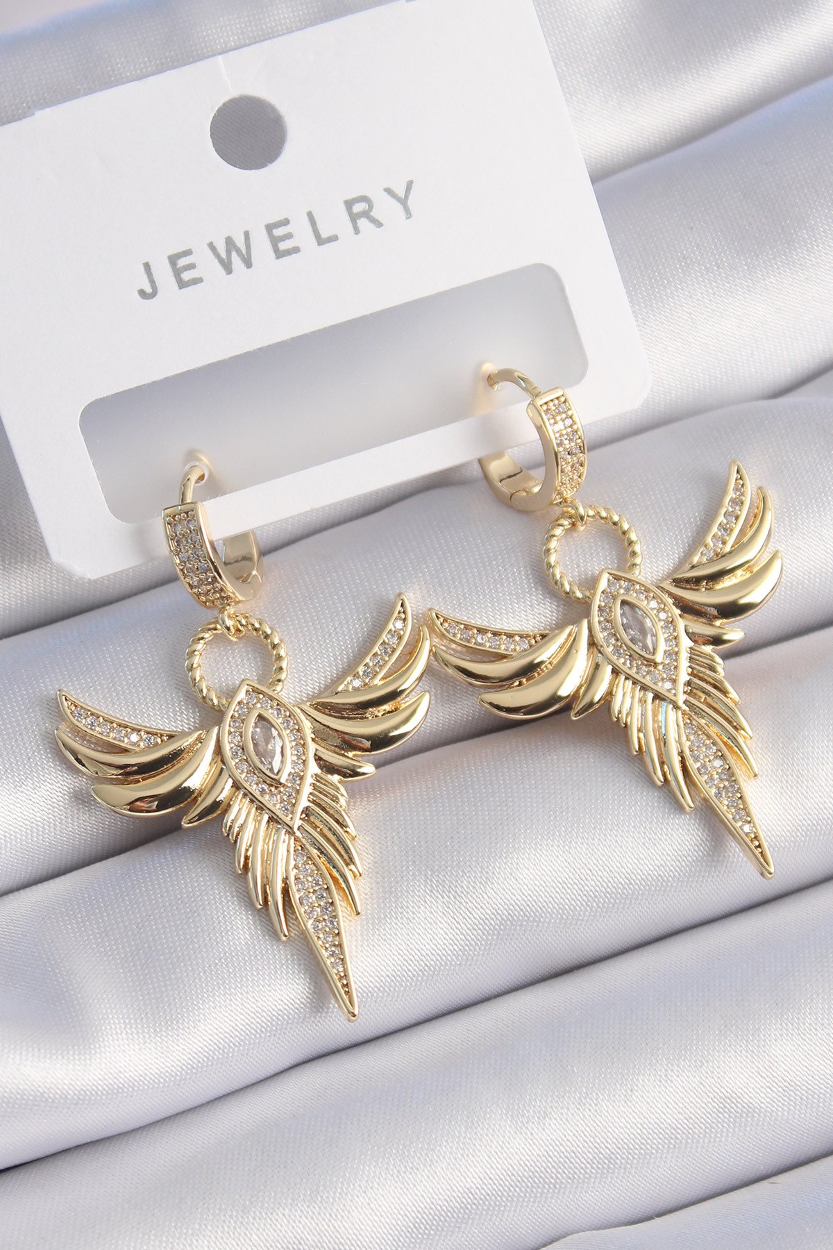 Erb%20Pirinç%20Gold%20Renk%20Zirkon%20Taşlı%20Anka%20Model%20Kadın%20Küpe