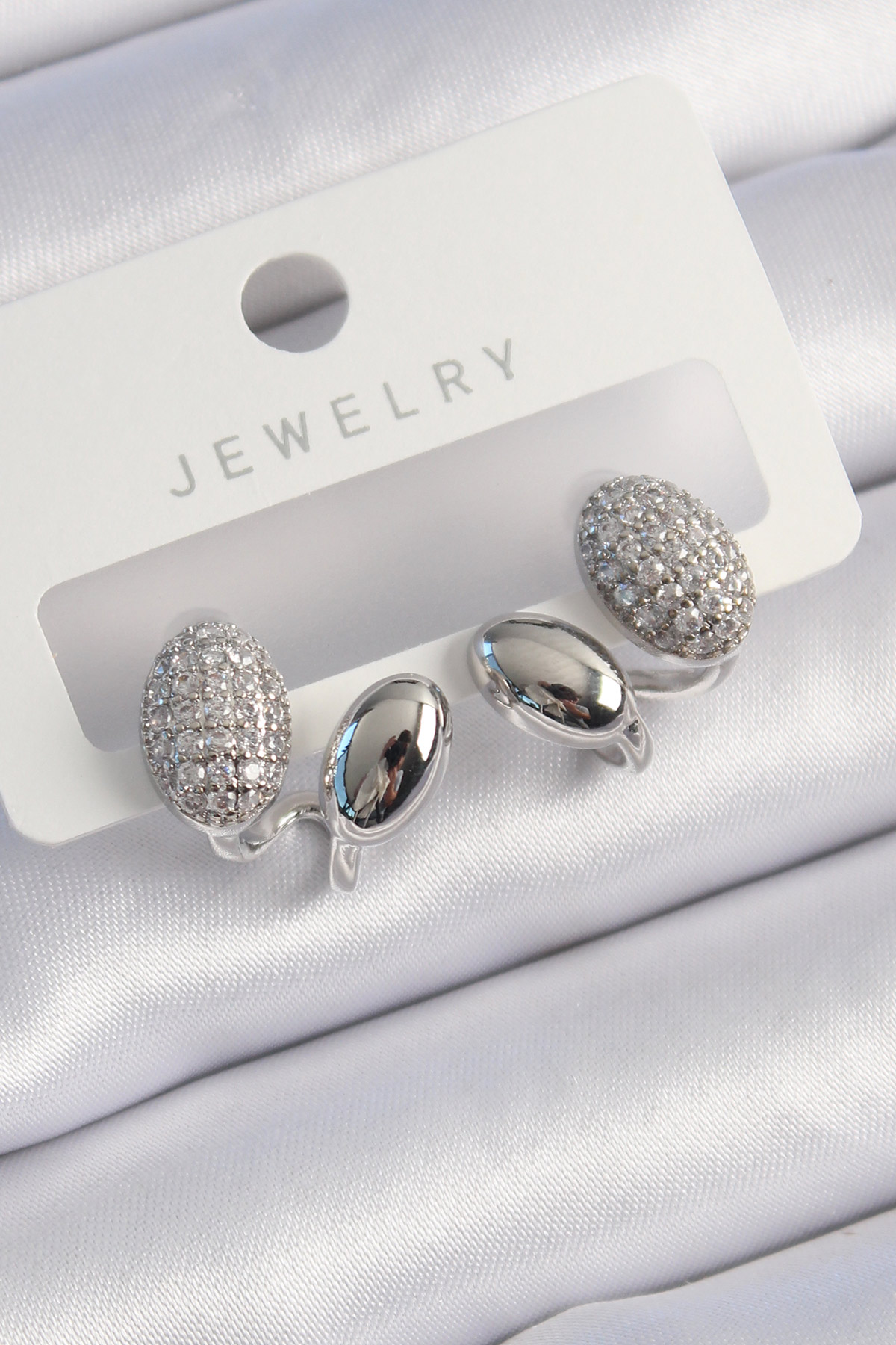 Erb Pirinç Gümüş Renk Zirkon Taşlı Kadın Küpe