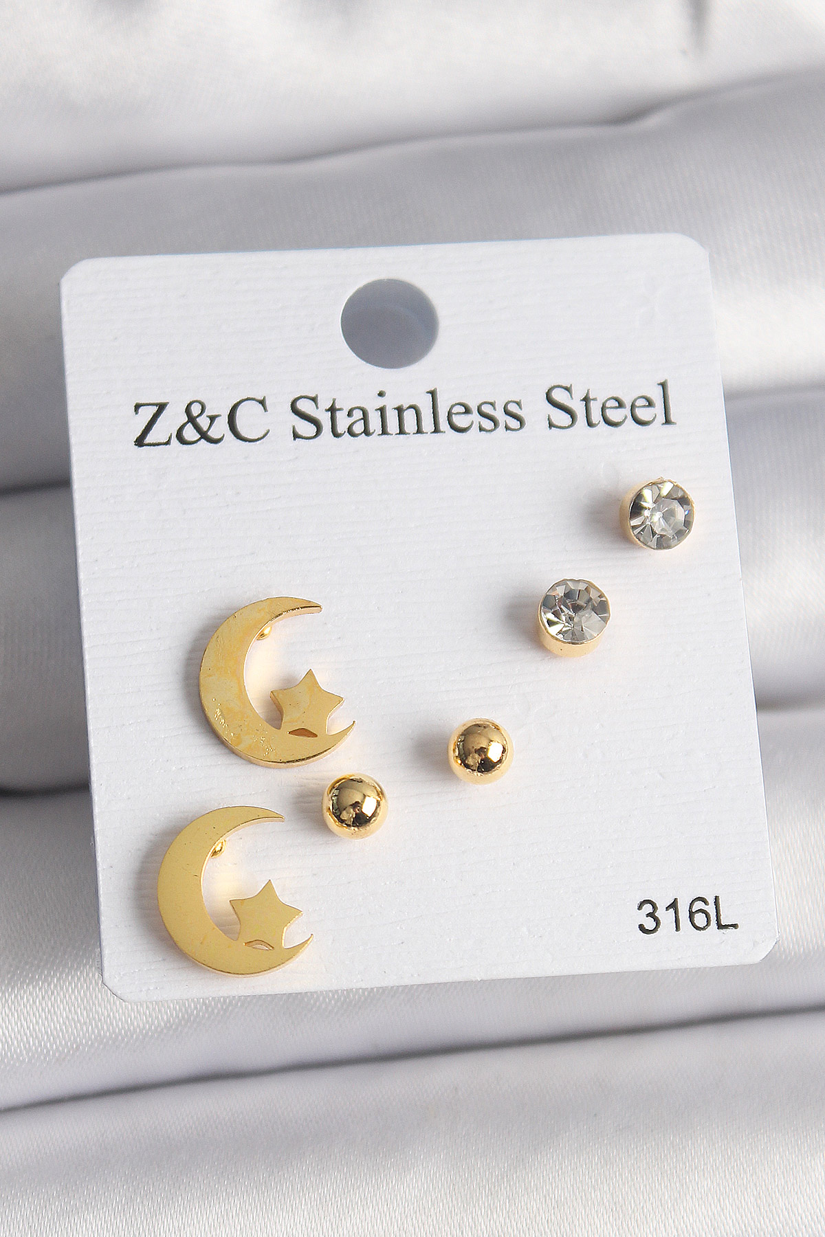 Erb%20316L%20Çelik%20Gold%20Renk%20Zirkon%20Taşlı%20Ay%20Yıldız%20Model%20Kadın%20Küpe%20Seti