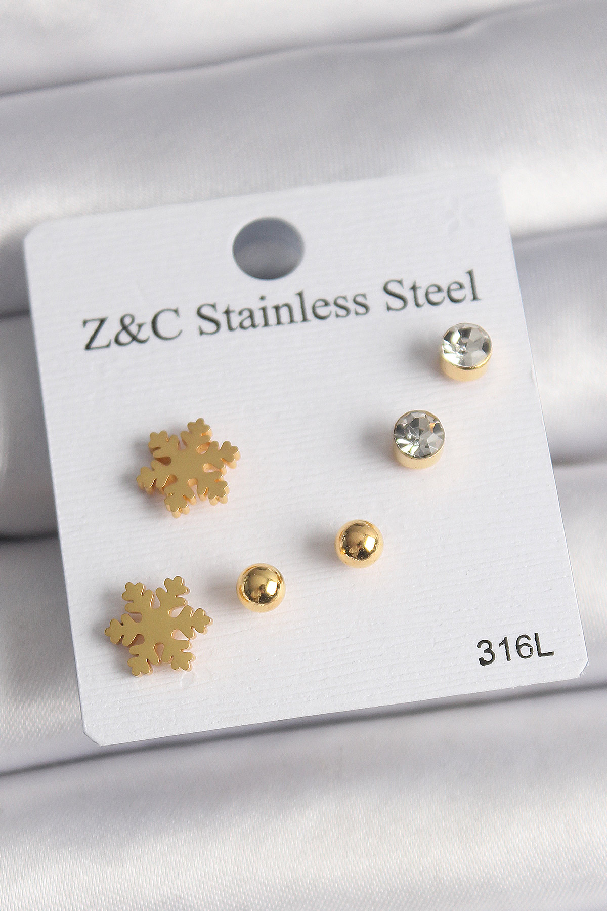 Erb%20316L%20Çelik%20Gold%20Renk%20Zirkon%20Taşlı%20Kar%20Tanesi%20Model%20Kadın%20Küpe%20Seti