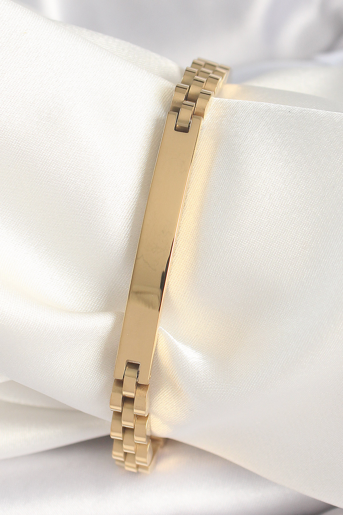 Erb 316L Çelik Gold Renk Zincir Künye Model Erkek Bileklik