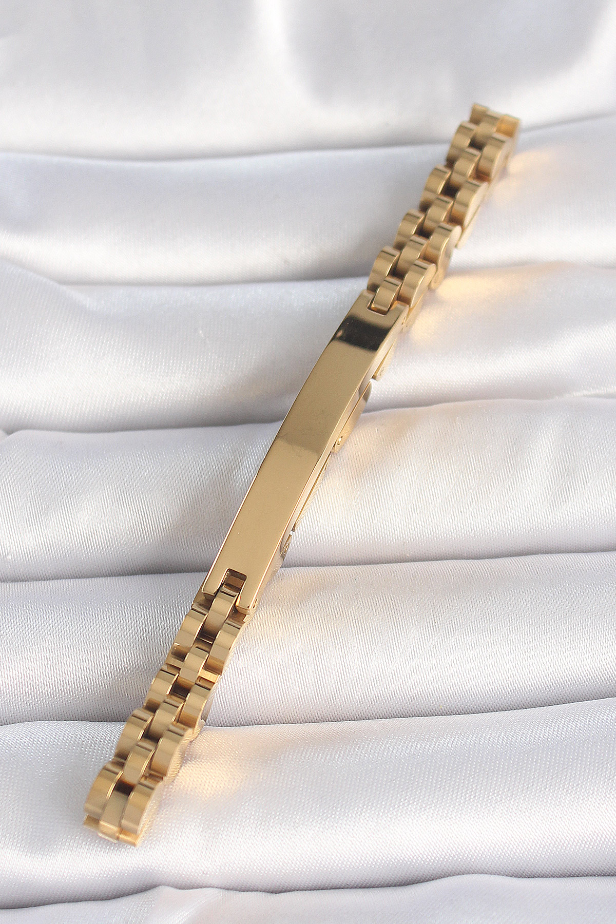 Erb 316L Çelik Gold Renk Zincir Künye Model Erkek Bileklik