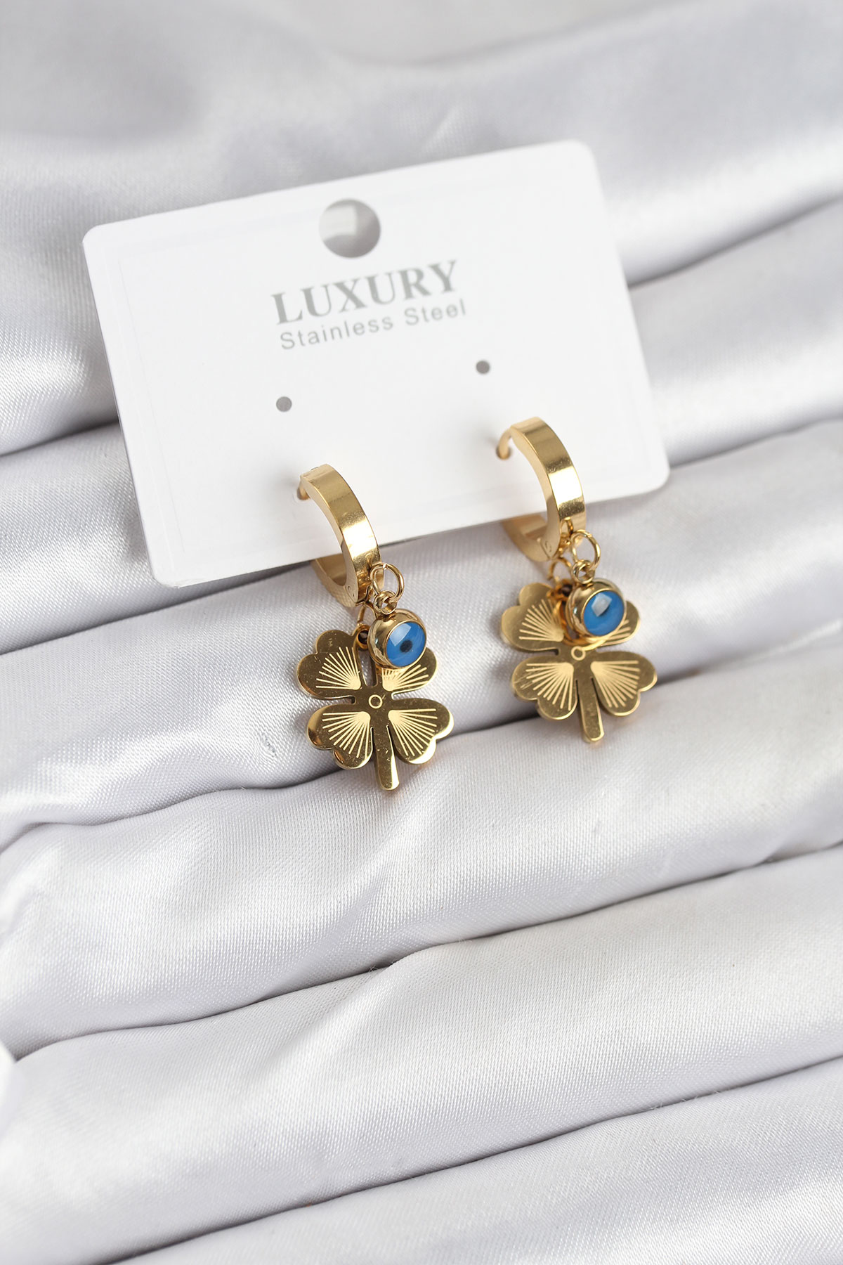 Erb 316L Çelik Nazarlı Yonca Model Kadın Küpe