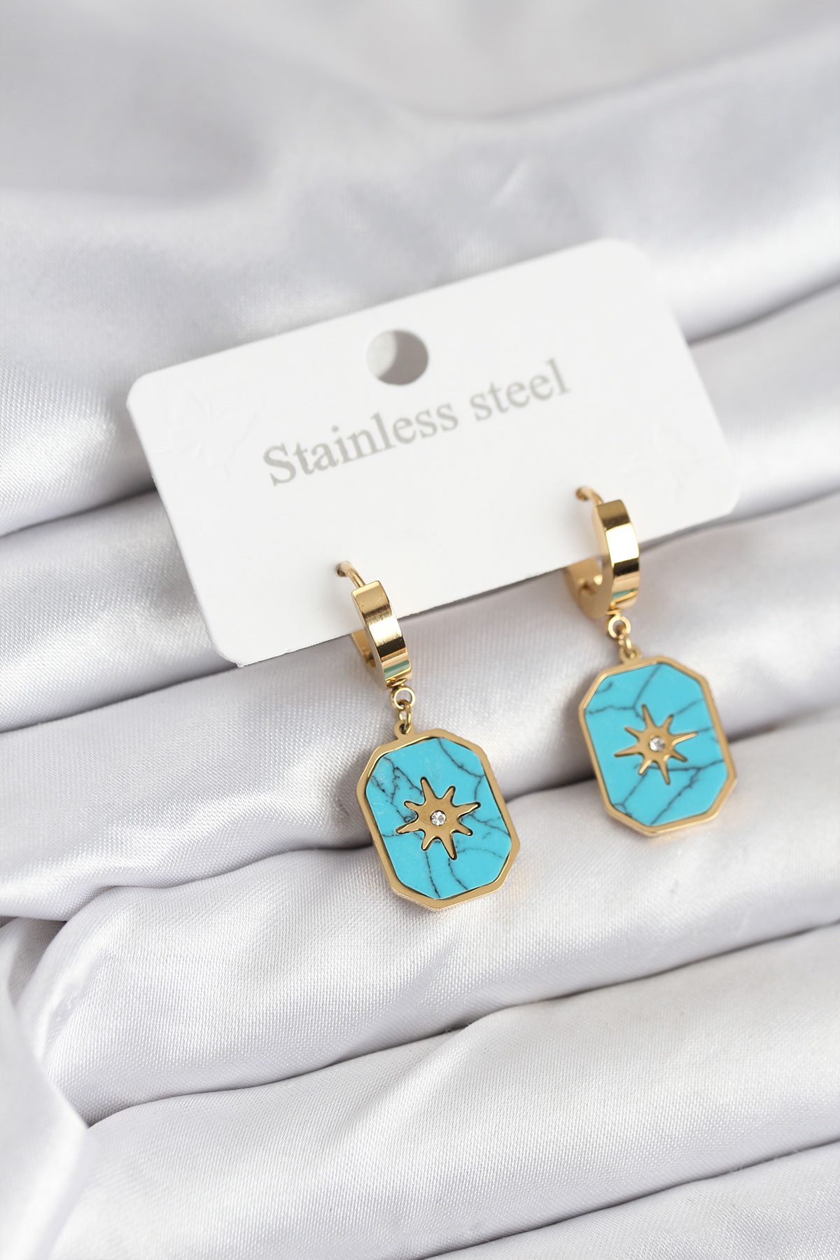 Erb 316L Çelik Gold Renk Kutup Yıldızı Model Kadın Küpe