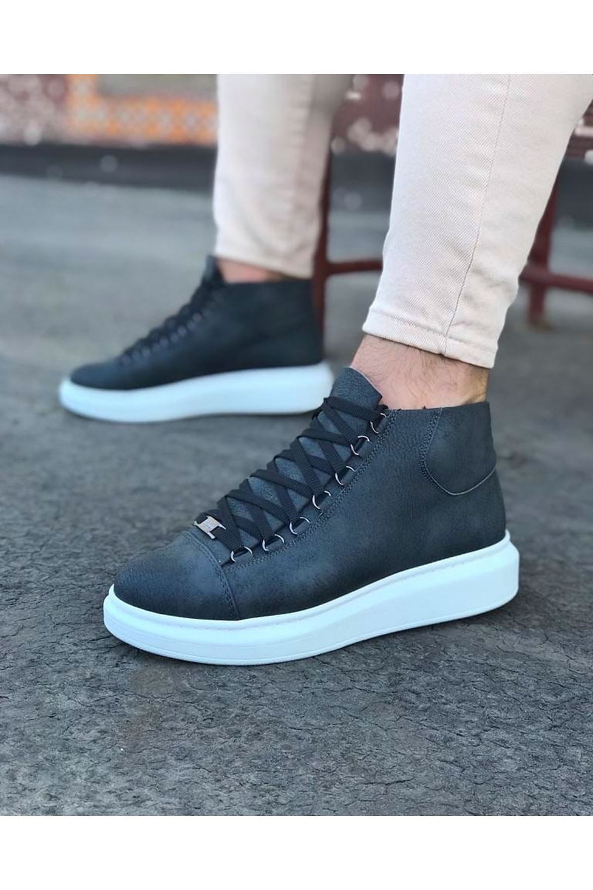 WG032%20Gri%20Bağcıklı%20Sneakers%20%20Yarım%20Bilek%20Bot