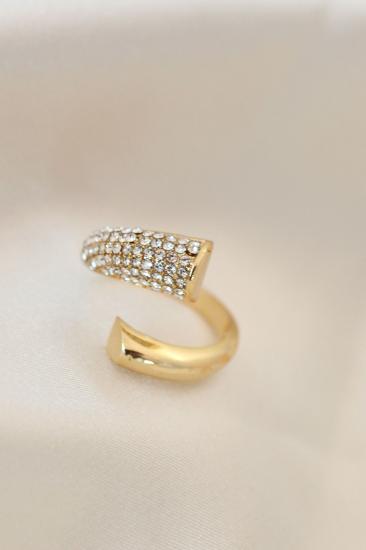 Erb Önden Ayarlamalı Gold Renk Metal Zirkon Taşlı Yüzük