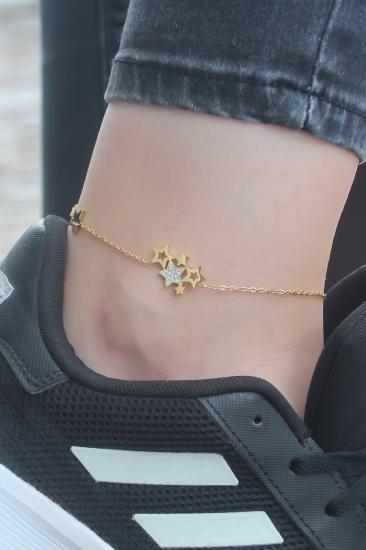 Erb 316L Çelik Gold Renk Yıldız Figür Zirkon Taş Detay Kadın Halhal