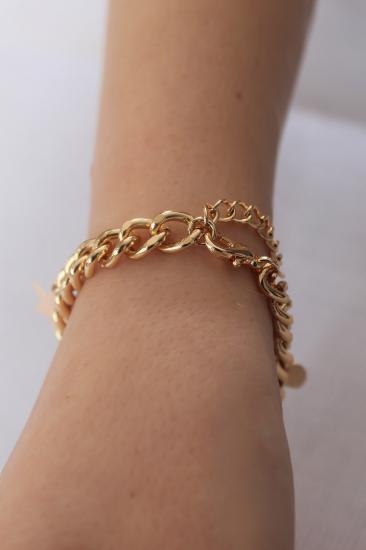 Erb Gold Renk Kalın Zincir Model Deniz Kabuğu Figür Nazar Boncuk Detay Kadın Bileklik