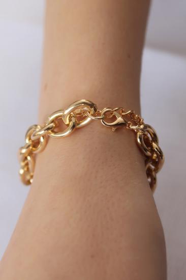 Erb Gold Renk Kalın Zincir Model Zirkon Taş Detay 2li Kadın Bileklik