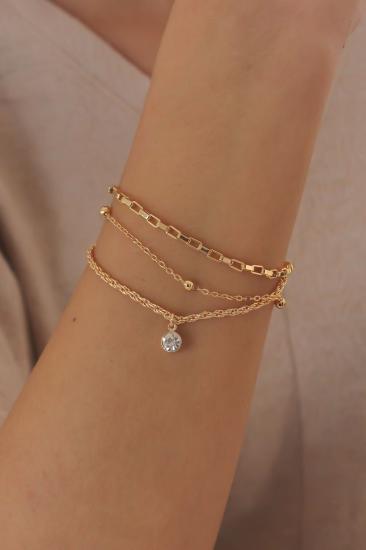 Erb Gold Renk 2\\'li Zirkon Taşlı Kadın Bileklik