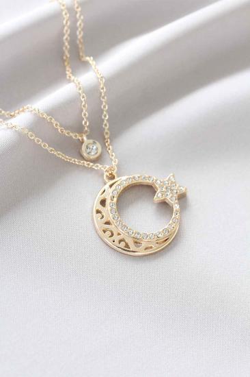 Erb Gold Renkli Ay Yıldız Tasarımlı Kadın Kolye