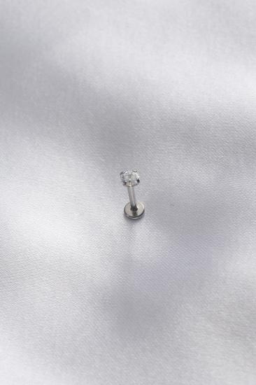 Erb 316L Cerrahi Çelik Gümüş Renk 3,5 Mm Zirkon Dudak Piercing