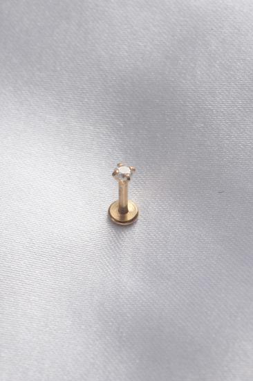 Erb 316L Cerrahi Çelik 3,5 Mm Zirkon Taş Gold Renk Yan Dudak Piercing