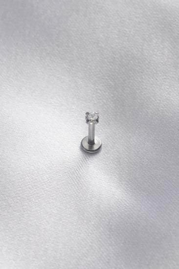 Erb 316L Cerrahi Çelik 3,5 Mm Zirkon Taş Gümüş Renk Yan Dudak Piercing