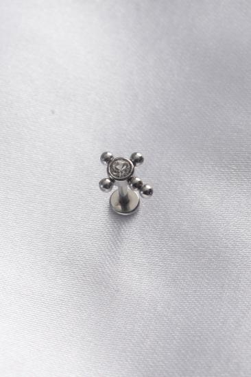Erb 316L Cerrahi Çelik Gümüş Renk Taşlı Tragus Piercing