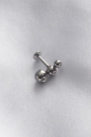 Erb 316L Cerrahi Çelik Gümüş Renk 3\\'lü Taş Tragus Piercing