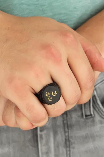 Erb 3 Hilal Figürlü Siyah Renk Metal Ayarlamalı Erkek Yüzük