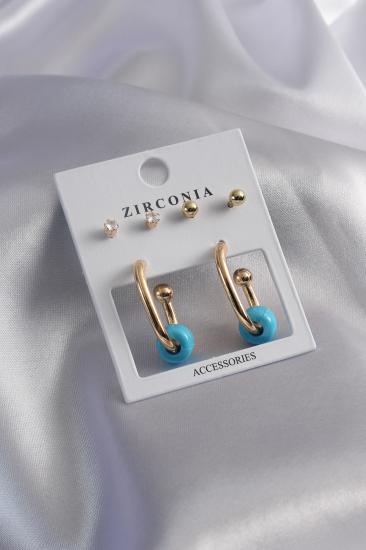 Erb Gold Renk Halka Model Zirkon Taş Detay Kadın Küpe Seti