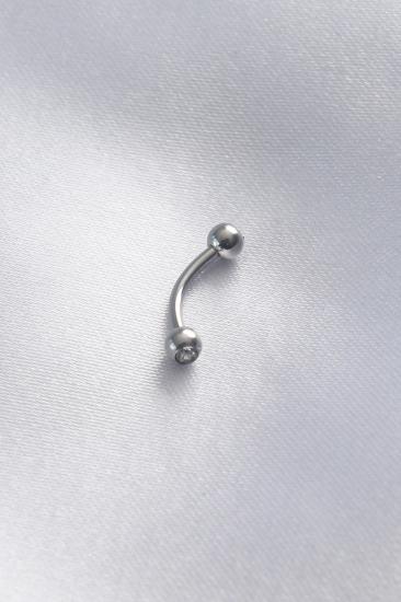 Erb 316L Cerrahi Çelik Gümüş Renk Minimal Toplu Beyaz Taş Detay Banana Piercing