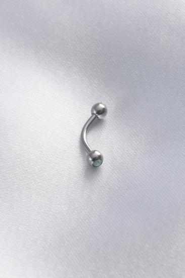 Erb 316L Cerrahi Çelik Gümüş Renk Minimal Toplu Mavi Taş Detay Banana Piercing