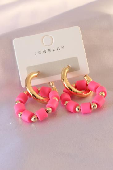 Erb Gold Renk Pembe Boncuk Halka Model Kadın Küpe