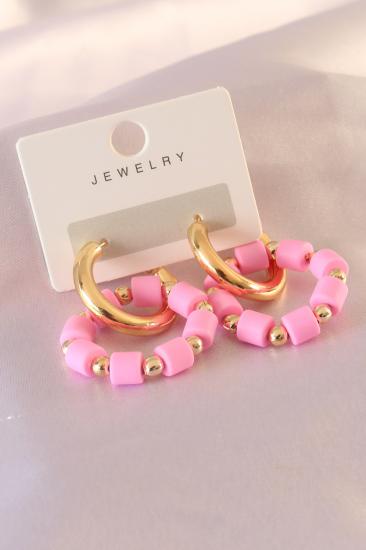 Erb Gold Renk Pembe Boncuk Halka Model Kadın Küpe