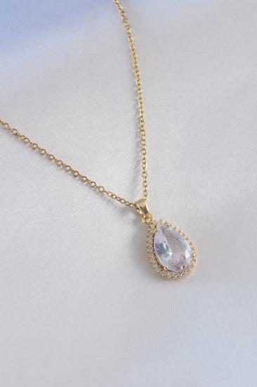 Erb 316L Çelik Gold Renk Damla Zirkon Taşlı Kadın Kolye