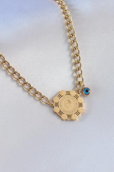 Erb 316L Çelik Gold Renk Çeyrek Altın Model Nazar Boncuk Model Kadın Kolye