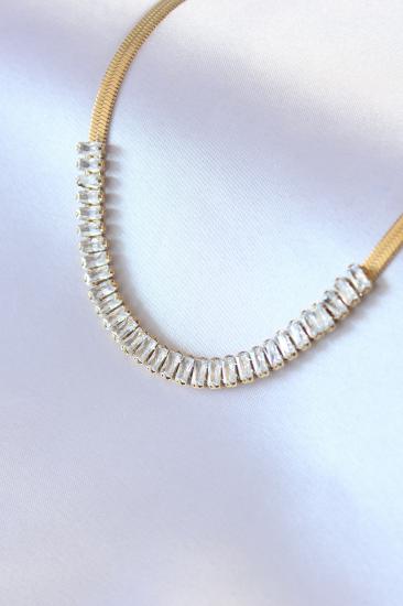 Erb 316L Çelik Gold Renk İtalyan Zincir Model Su Yolu Zirkon Taşlı Kadın Kolye
