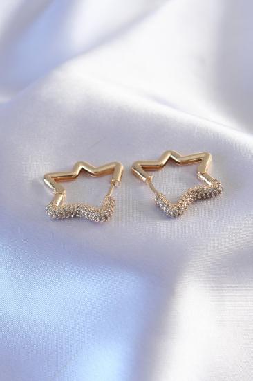 Erb Gold Renk Zirkon Taşlı Yıldız Model Kadın Küpe