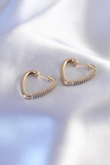 Erb Gold Renk Zirkon Taşlı Kalp Model Kadın Küpe