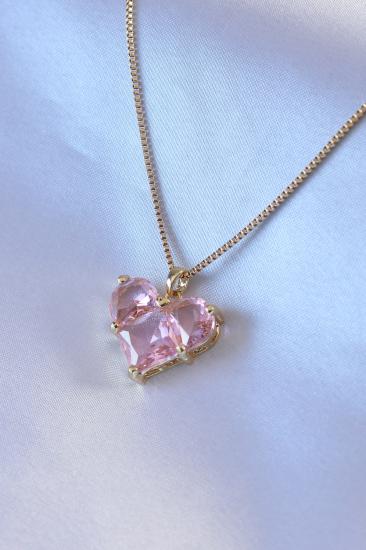 Erb 316L Çelik Gold Renk Kristal Taşlı Kalp Figür Kadın Kolye
