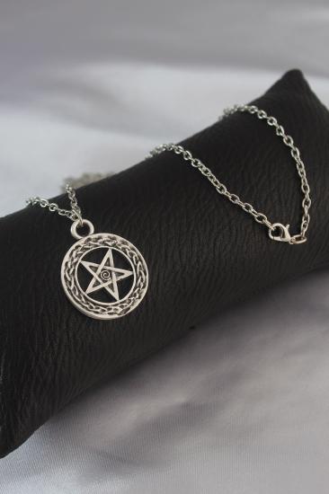 Erb Gümüş Renk Pentagram Yıldız Figür Erkek Kolye