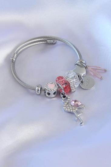 Erb Gümüş Pembe Renk Kuğu Figür Zirkon Taşlı Charm Model Kadın Bileklik