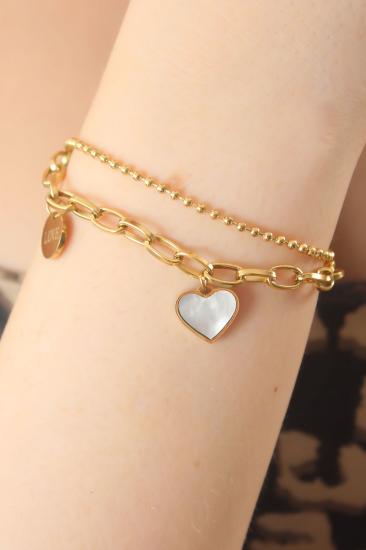 Erb 316L Çelik Gold Renk 2\\'li Minimal Toplu Zincir Model Kalp Figür Kadın Bileklik