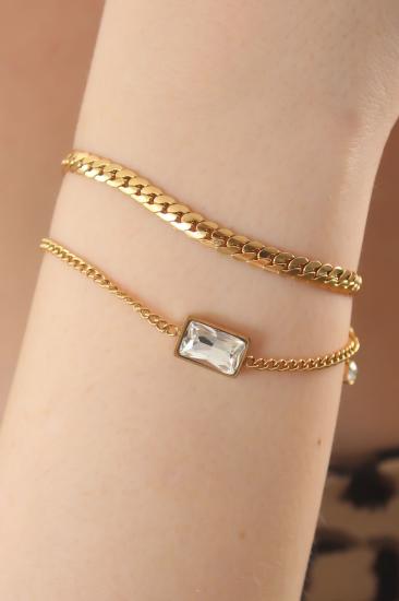 Erb 316L Çelik Gold Renk Zirkon Taşlı 2\\'li Kadın Bileklik