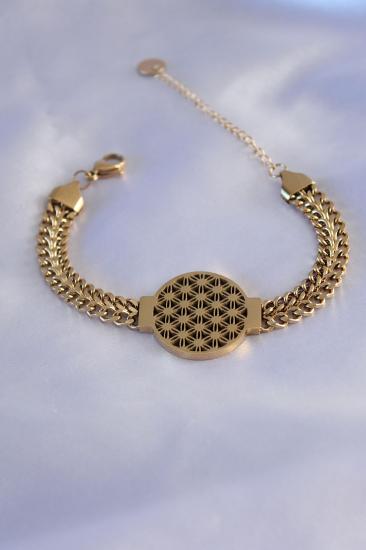 Erb 316L Çelik Gold Renk Kalın Zincir Lotus Model Kadın Bileklik