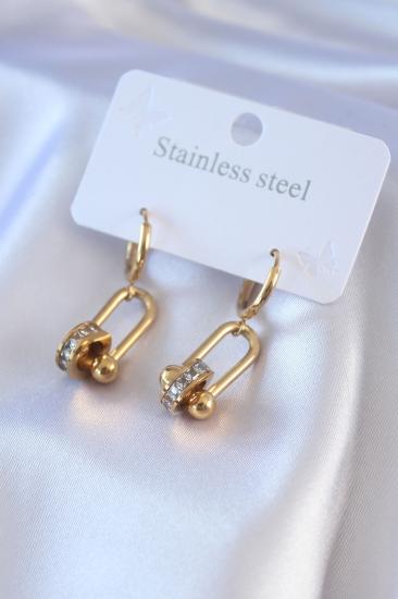 Erb 316L Çelik Gold Renk Zirkon Taşlı Tiffany Model Kadın Küpe