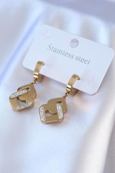 Erb 316L Çelik Gold Renk Zirkon Taşlı Kadın Küpe