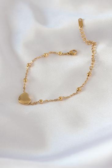 Erb 316L Çelik Gold Renk Kalp Model Minimal Top Detay Kadın Bileklik