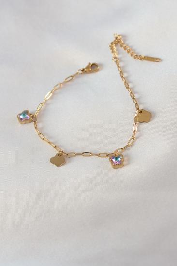 Erb 316L Çelik Gold Renk Kristal Taşlı Kelebek Model Kadın Bileklik