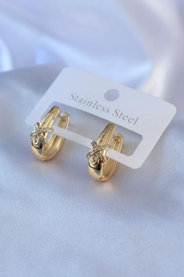 Erb 316L Çelik Gold Renk Zirkon Taşlı Kadın Küpe